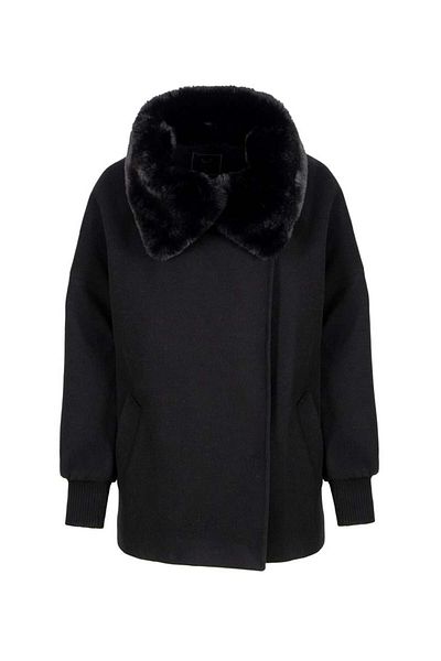 RİVUS Fur Collar Stamp Coat - Black