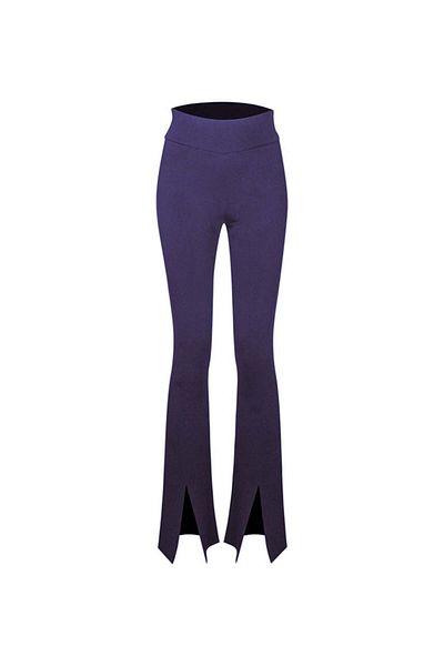 RİVUS Front Slit Flared Leg Maxi Knitwear Trousers - Navy Blue