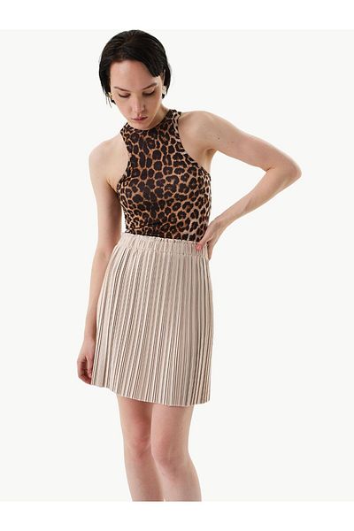 RİVUS Fusta mini plisata de culoare bej