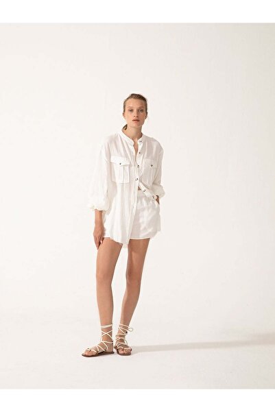 RİVUS Elastic Waist Cotton Shorts - Ecru