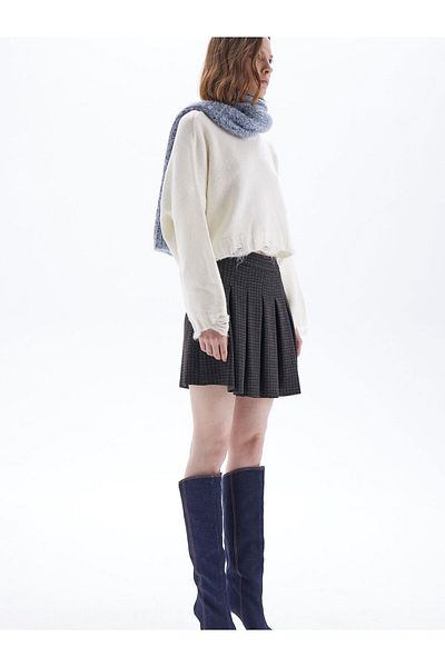 RİVUS Pöti Square Patterned Pleat Detailed Short Skirt - Anthracite