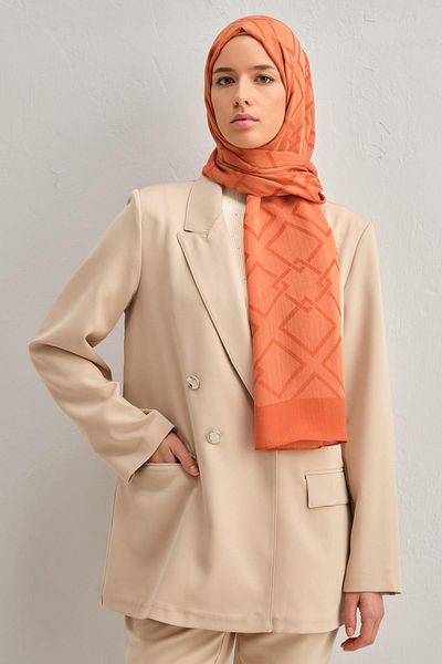 Armine Tensel-Silk Shawl - Chain Pattern - ATN2 - 32106 - Πορτοκαλί