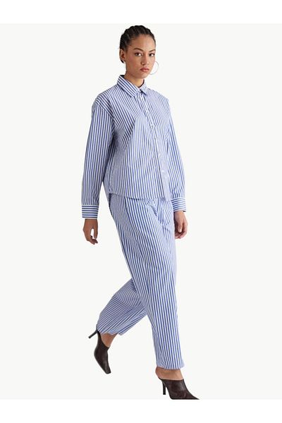 RİVUS Pantaloni din bumbac cu dungi albastre