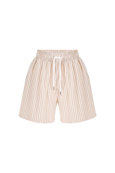 RİVUS Beige Striped Cotton Shorts