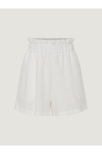 RİVUS Ecru Mini Shorts - RuFFle Waist and Elastic Pocket