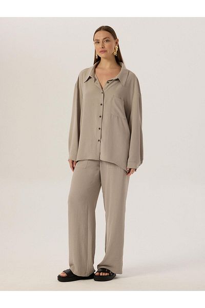 RİVUS Gray Oversize Draped Shirt - Pocket Detailed