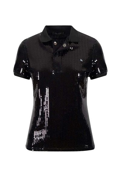 RİVUS Μπλουζάκι με παγιέτες Polo Neck - Μαύρο