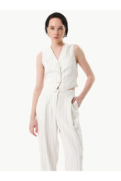 RİVUS Striped Viscose Trousers - Draped Wide Leg