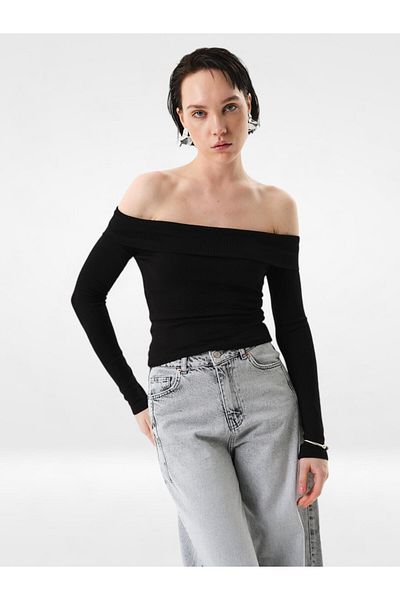 RİVUS Boat Neck Long Sleeve Bodysuit - Black