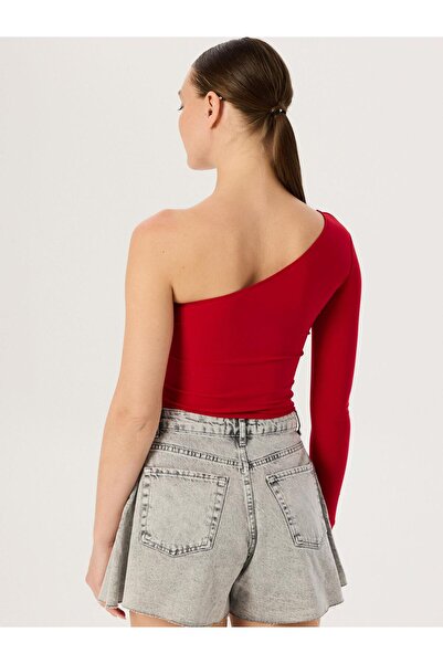 RİVUS One Shoulder Long Sleeve Body - Red