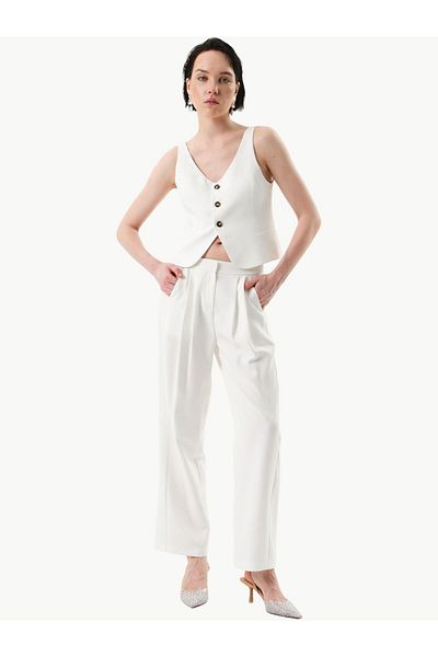 RİVUS Pantaloni drapați plisați eleganti de culoare ecru