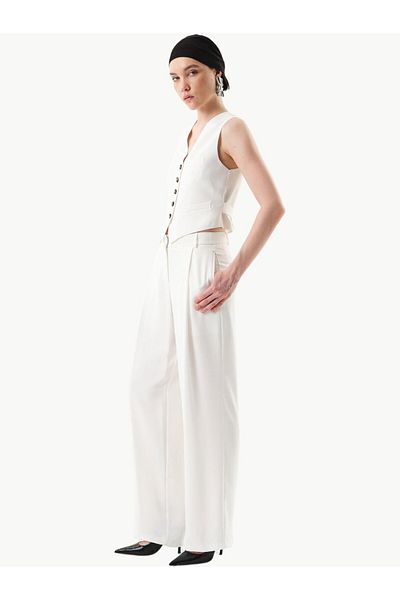 RİVUS Ecru Crepe Palazzo Trousers - Wide Leg, Flowy