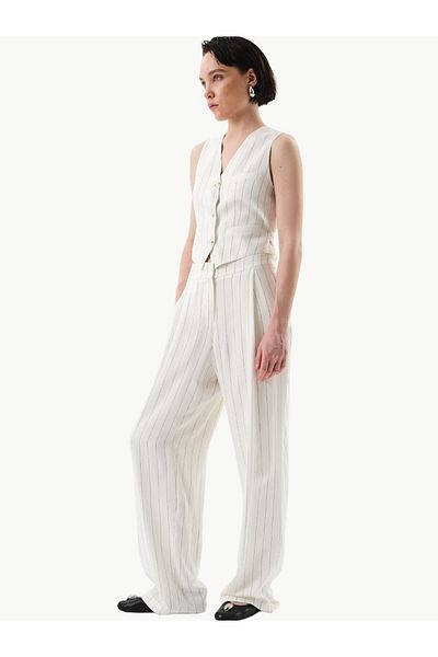 RİVUS Striped Viscose Trousers - Draped Wide Leg