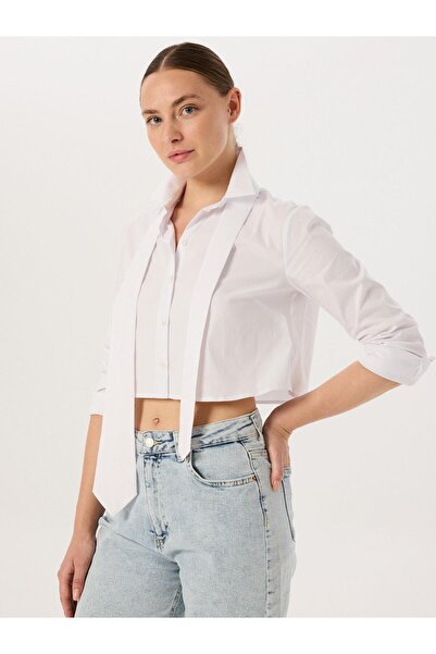 RİVUS Short Cotton Shirt with Tie Accessories - White