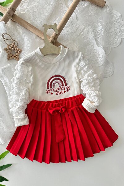 Minigimin Cicileri Costum cu fustă plisată pentru fetiță cu paiete curcubeu p...