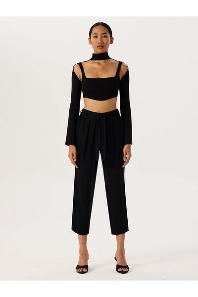 RİVUS Black Crepe Trousers - Belted Waist