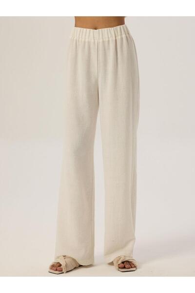 RİVUS White Draped Loose Cut Elastic Waist Trousers