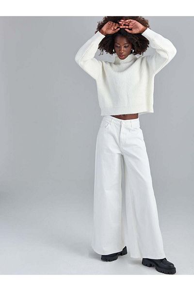 RİVUS Stand Collar Balloon Sleeve Knitwear Sweater - Ecru