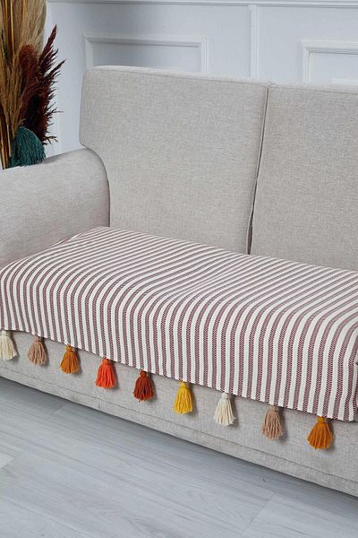 Aisha's Design Colorful Tufted Claret Red Striped Sofa Cover 90x155 Cm,ko-20ık