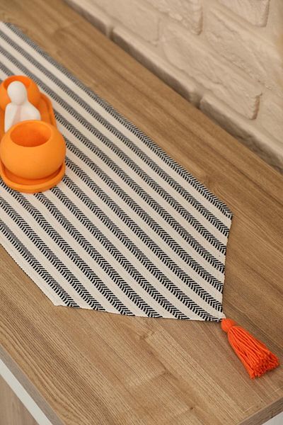 Aisha's Design Black Striped Tassel Runner 90 X 30,R-57K