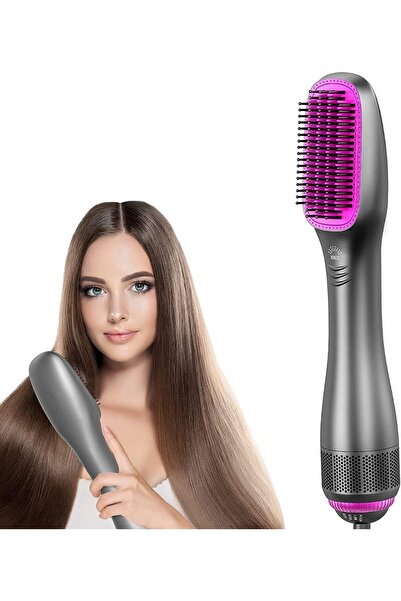 HYX 3-in-1 1200W Hair Dryer & Straightening Hot Air Brush (Pink)