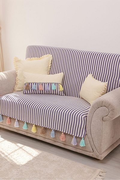 Aisha's Design Purple Striped Colored Tufted Sofa Cover - Back and Seating Cover, 180x155 Cm, Ko-30ik