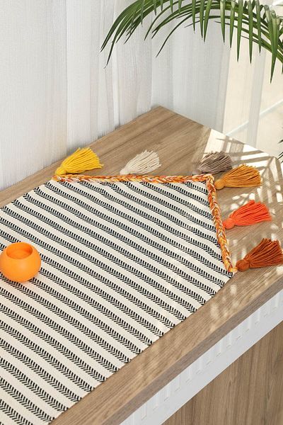 Aisha's Design Black Striped Pattern Runner 140 X 40,R-54O