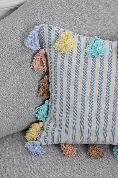Aisha's Design Colorful Tasseled Blue Striped Throw Pillow Cover,k-272