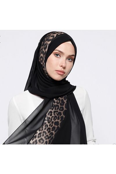 Differenza Leopard Waterway Chiffon Shawl - Μαύρο