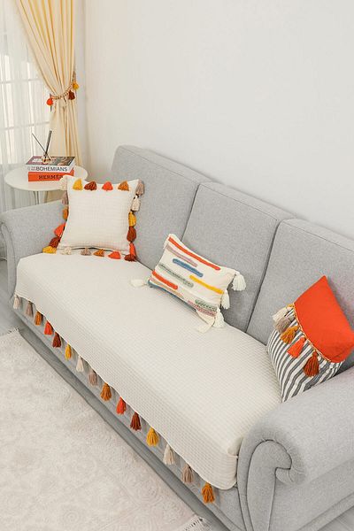 Aisha's Design غطاء أريكة كتان ملون مقاس 90 × 210، KO-21