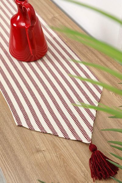 Aisha's Design 90x30 Claret Red Striped Tasseled Runner - R-57k