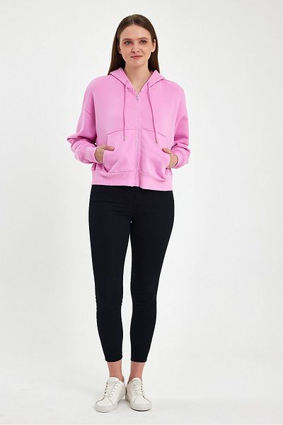 ZACHARIUZ Pink Long Sleeve Hooded Zippered Sweatshirt 0089