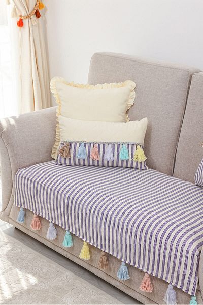 Aisha's Design Colorful Tufted Purple Striped Sofa Cover 90X155 Cm, Ko-20Ik