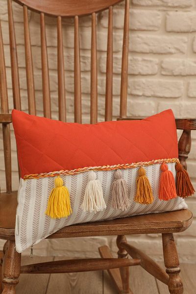 Aisha's Design Colorful Tasseled Mink Striped Throw Pillow Cover - Rectangular Design, K-210
