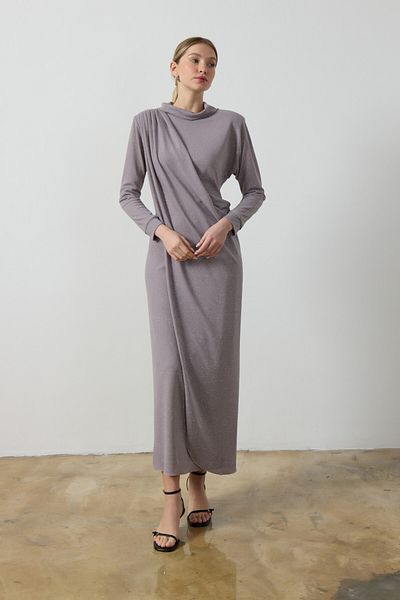 Birgül Bektaş Gray Glitter Drape Dress