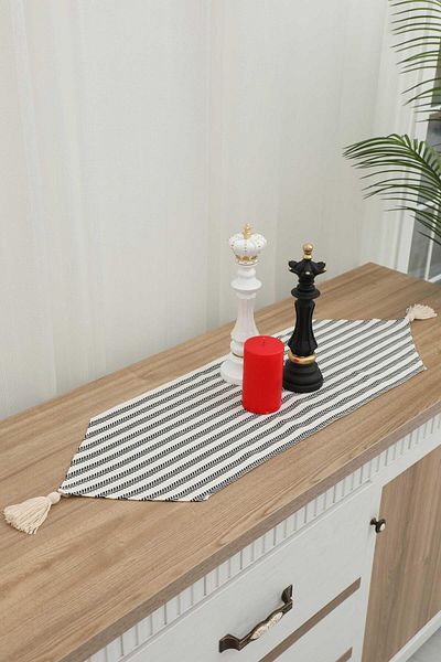 Aisha's Design Black Striped Tassel Runner 90 X 30,R-57K