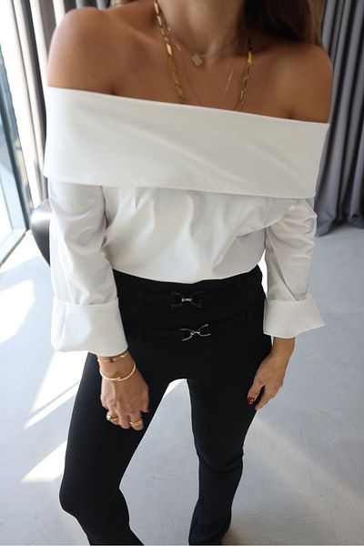 Özge Özgenç Madonna Collar Capri Sleeve Satin Blouse
