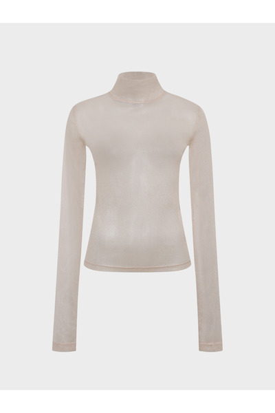 RİVUS High Top Long Sleeve Glitter Tulle Blouse - Ecru