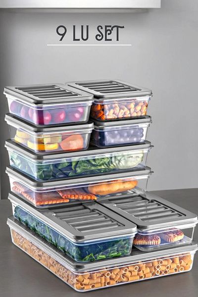 SAVLAR Set of 9 Freshbox - Anthracite Storage Container Suitable for Microwave and Freeze