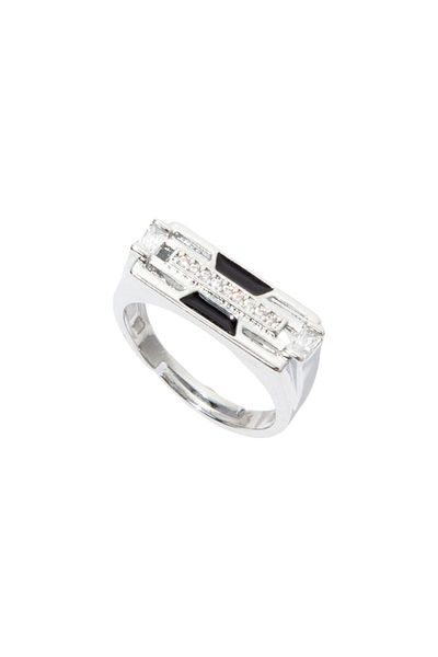 RİVUS Silver Black Plain Cut Ring with Enamel and Stone