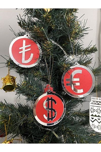 Mini Tasarım Atölyem Christmas Tree Dollar Euro Tl 3-Piece Ornament Set