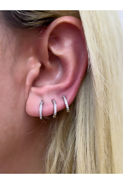 Hicrans Takı İNCE TAŞLI HALKA MODEL ALTILI SET ÇELİK KÜPE