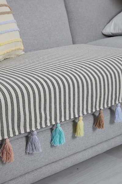 Aisha's Design Colorful Tufted Black Striped Sofa Cover 90x155 Cm,ko-20ık