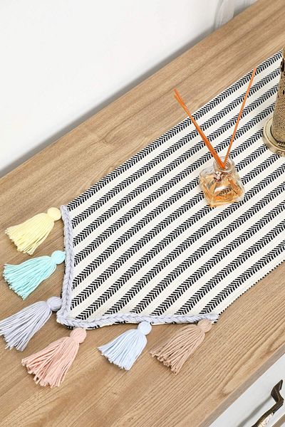 Aisha's Design Colorful Tufted Black Striped Runner 90X30Cm,R-47K