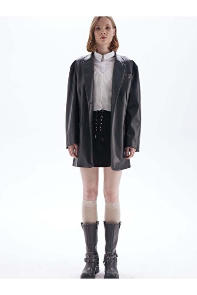 RİVUS Βίγκαν Δερμάτινο Μπουφάν Boyfriend - Μαύρο