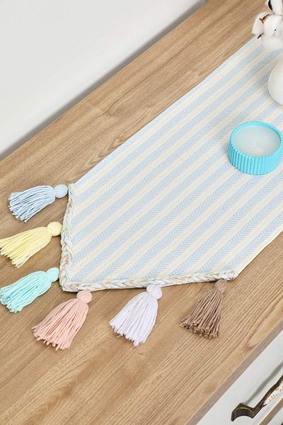Aisha's Design Colorful Tufted Blue Striped Runner 90X30Cm,R-47K