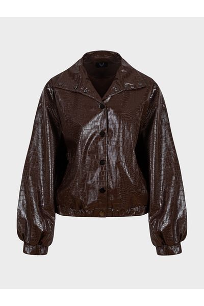 RİVUS Веган кожено яке Croco Oversize Bomber - Кафяво