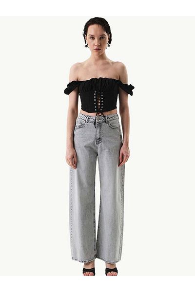 RİVUS Black Gathered Low Sleeve Bustier