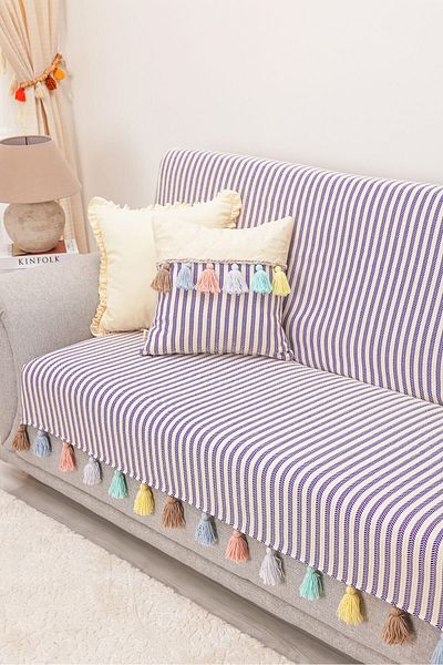 Aisha's Design Purple Striped Tufted Sofa Cover - Covering Back and Seating, 180x210 Cm, Ko-30