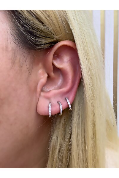 Hicrans Takı İNCE TAŞLI HALKA MODEL ALTILI SET ÇELİK KÜPE